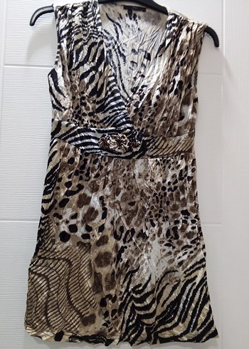 Bohem Tarz Midi Zebra Desenli Kolsuz Elbise - Görsel 3