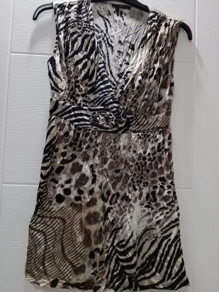 Bohem Tarz Midi Zebra Desenli Kolsuz Elbise - Görsel 2