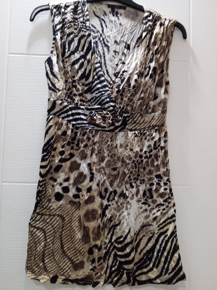 Bohem Tarz Midi Zebra Desenli Kolsuz Elbise - Görsel 3