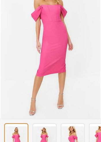 Trendyol & Milla Pembe Straplez Drapeli Kalem Elbise
