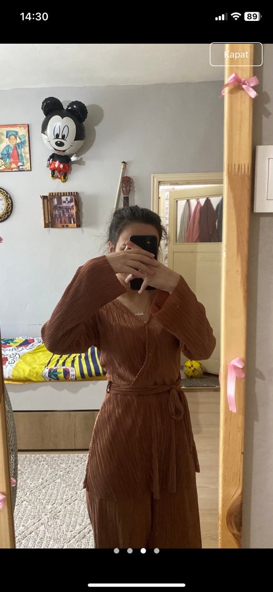 V Yaka Kahverengi Kadın  Takım - Görsel 3