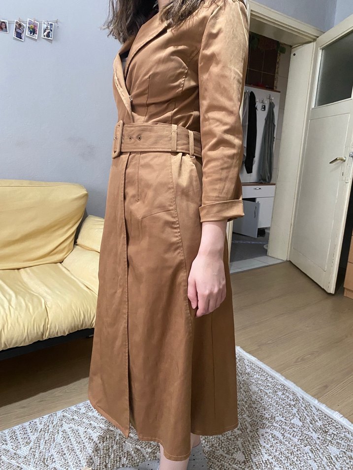 Bej Kemerli Uzun Kadın elbise - Görsel 2