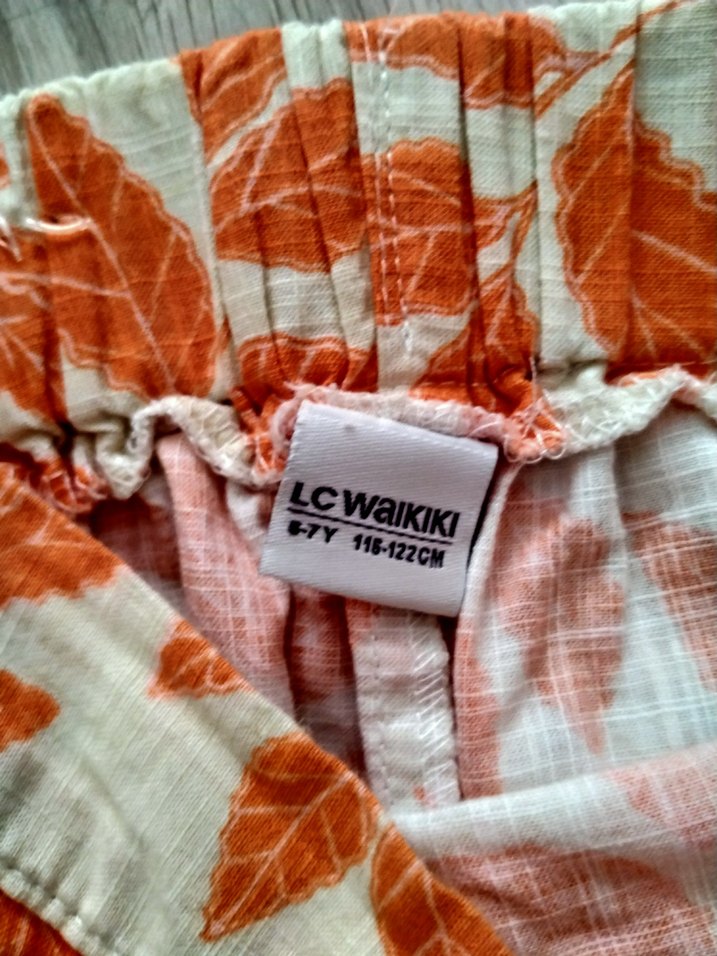 Turuncu Yaprak Desenli Bol Kesim Keten mm Kumaş Pantolon - Görsel 3