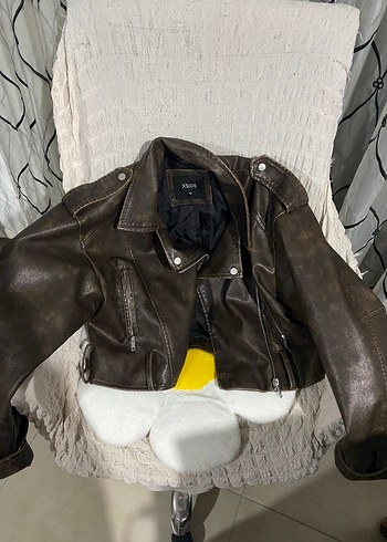 Zara Kahverengi Kadın Deri Biker Ceket