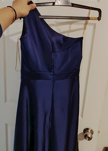 Uzun Parlak lacivert Drapeli  Elbise - Görsel 2