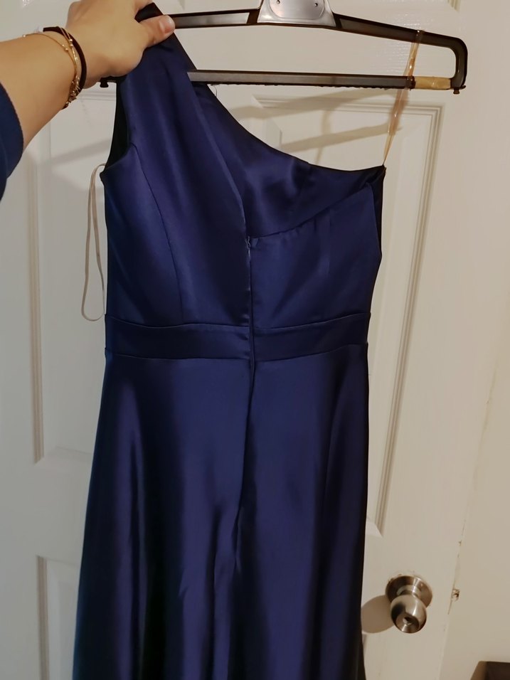 Uzun Parlak lacivert Drapeli  Elbise - Görsel 2