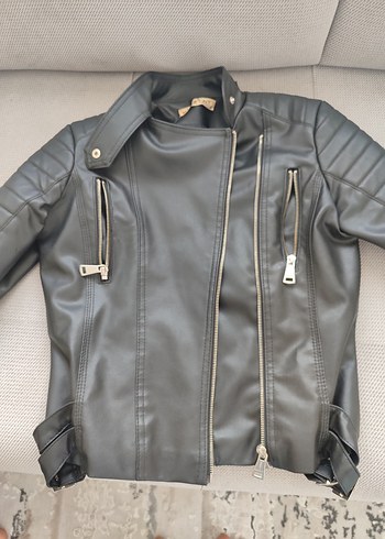 siyah Deri Biker Ceket - Görsel 2