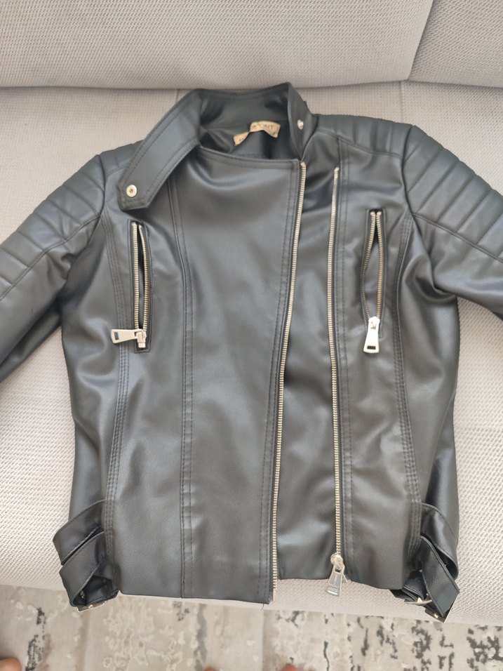 siyah Deri Biker Ceket - Görsel 2