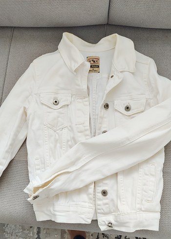 Kadın Beyaz Düğmeli Kot Ceket - Görsel 2