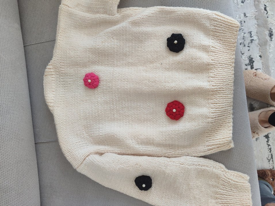 Çiçek İşlemeli Renkli  el emeği Hırka - Görsel 3