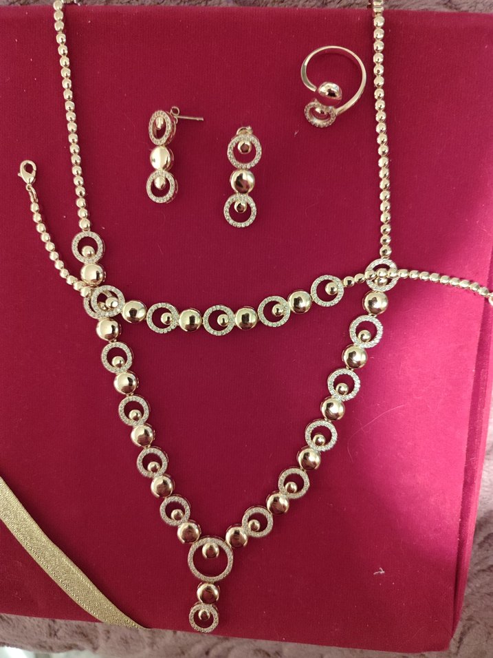 Zincir Detaylı Altın kaplama kararmaz Kadın Takı Seti - Görsel 2