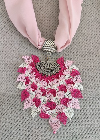 Püsküllü Pembe Bohem Örgü Kadın Fular - Görsel 2