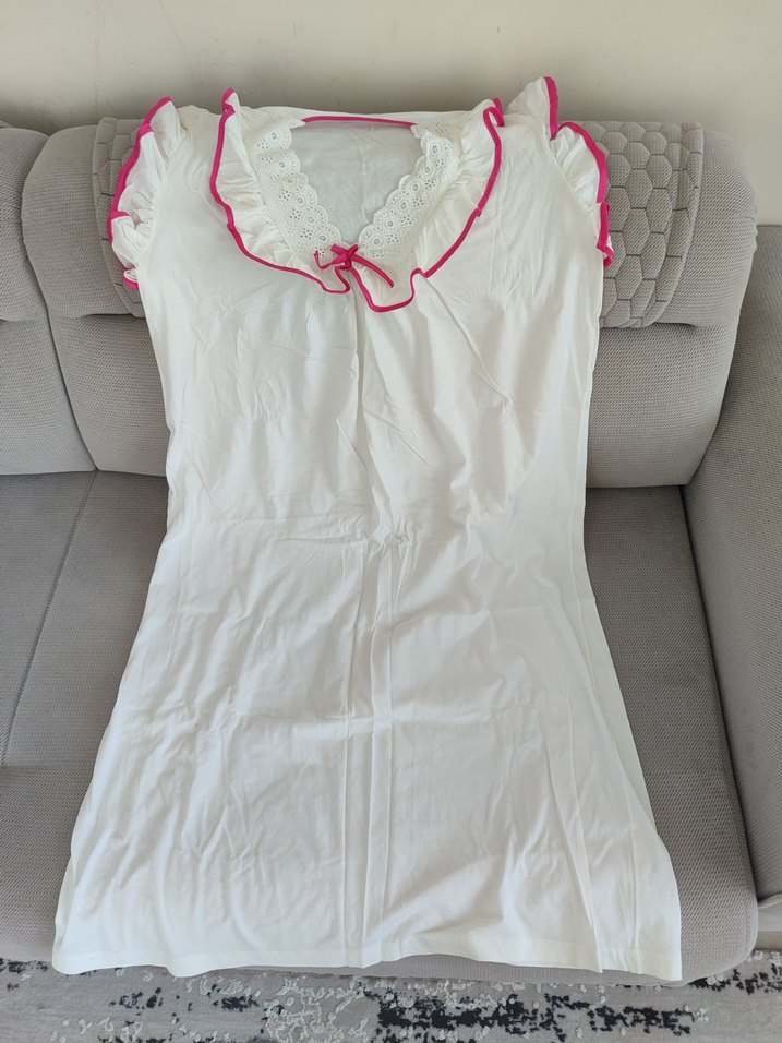 Beyaz Nakışlı Hamile ve Emzirme Geceliği - Görsel 2