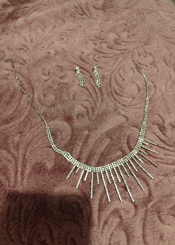 Bej Parıltılı İşlemeli Kadın Takı Seti - Görsel 2