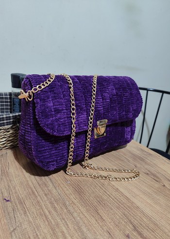 Mor Süet Zincir Detaylı Kadın Çanta el işi - Görsel 2