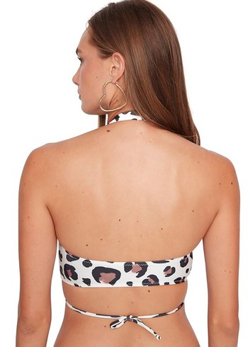 Leopar Desenli Bağlamalı Mini Üst crop ve bikini - Görsel 5