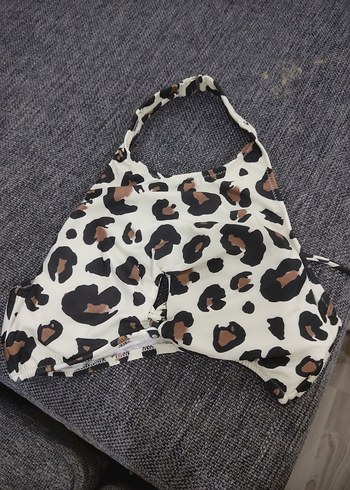 Leopar Desenli Bağlamalı Mini Üst crop ve bikini - Görsel 6