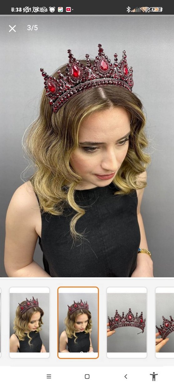 Bordo Cam Taşlı Gotik Kadın Tacı(kına) - Görsel 2