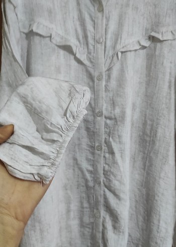 Bej Keten Uzun Kollu Bol Kesim Kadın Takım - Görsel 5