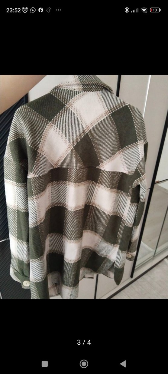 Düğmeli Gri Ekose Kadın Gömlek - Görsel 3