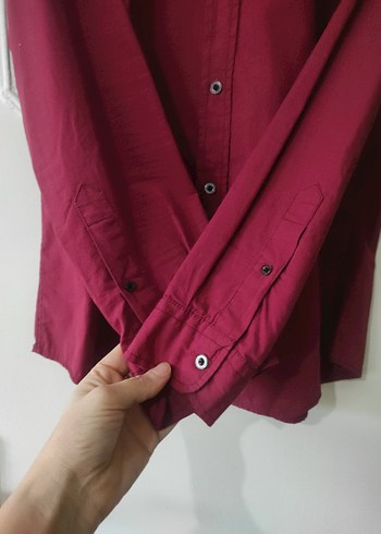 Bordo Erkek Keten Gömlek Uzun Kollu - Görsel 5