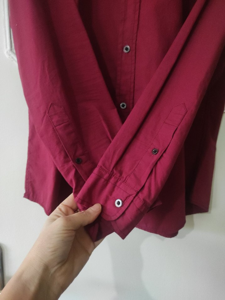 Bordo Erkek Keten Gömlek Uzun Kollu - Görsel 5