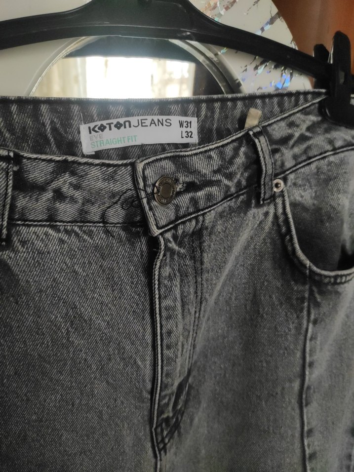 Gri Bol Kesim  Kadın Kot Pantolon - Görsel 2