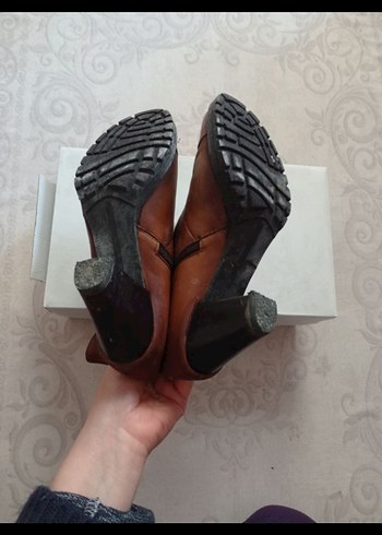 Kahverengi Deri Kadın Botlar Topuklu - Görsel 4