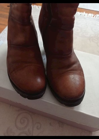 Kahverengi Deri Kadın Botlar Topuklu - Görsel 2