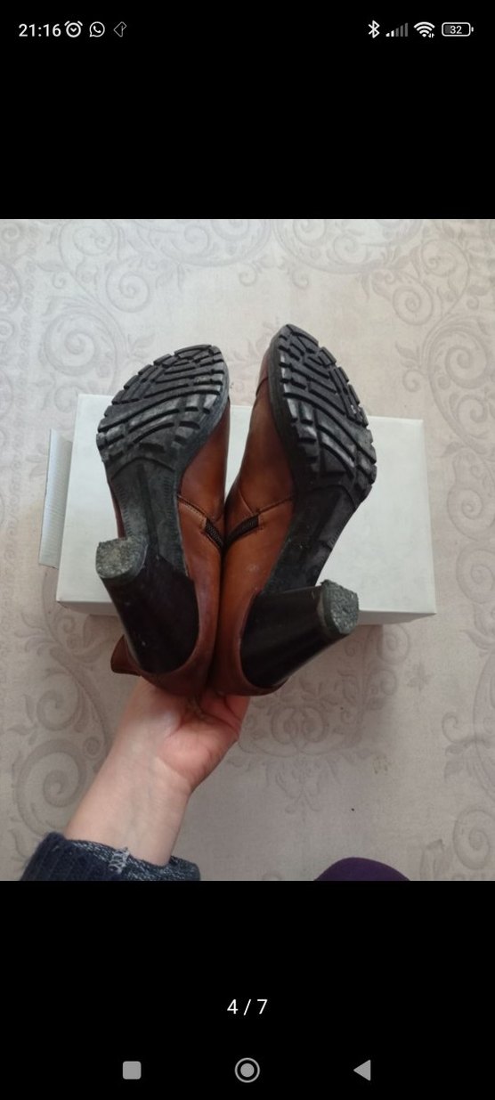 Kahverengi Deri Kadın Botlar Topuklu - Görsel 4