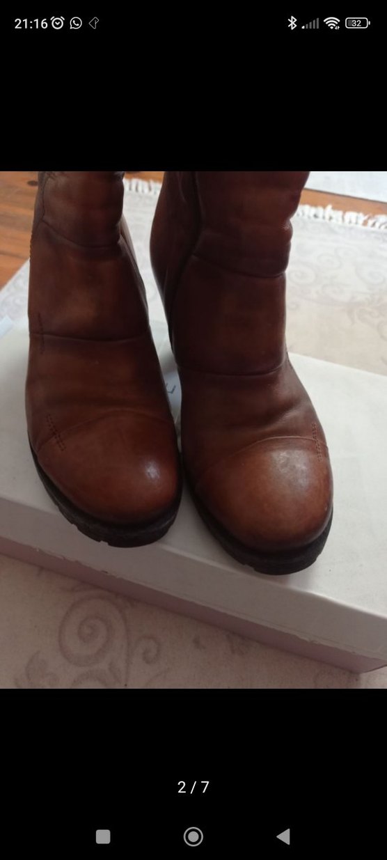 Kahverengi Deri Kadın Botlar Topuklu - Görsel 2