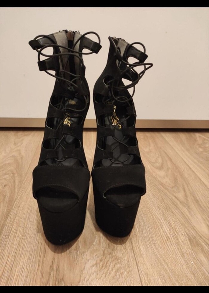 Siyah platform gladyatör topuklu ayakkabı - Görsel 2