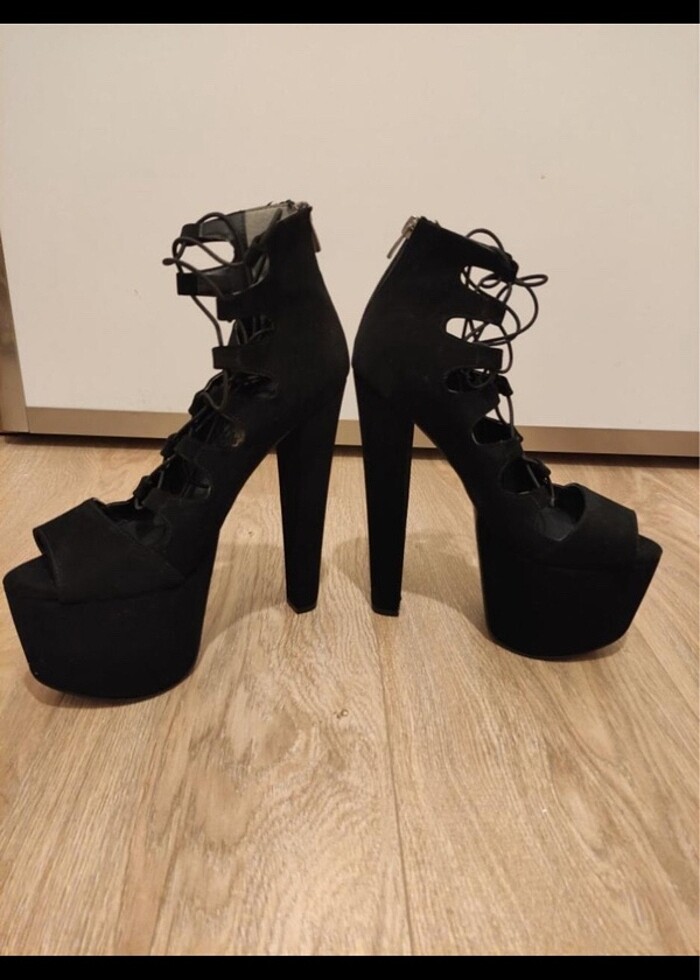 Siyah platform gladyatör topuklu ayakkabı - Görsel 3
