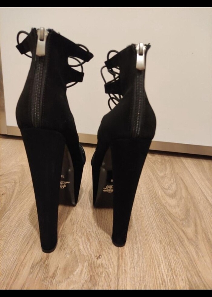 Siyah platform gladyatör topuklu ayakkabı - Görsel 4