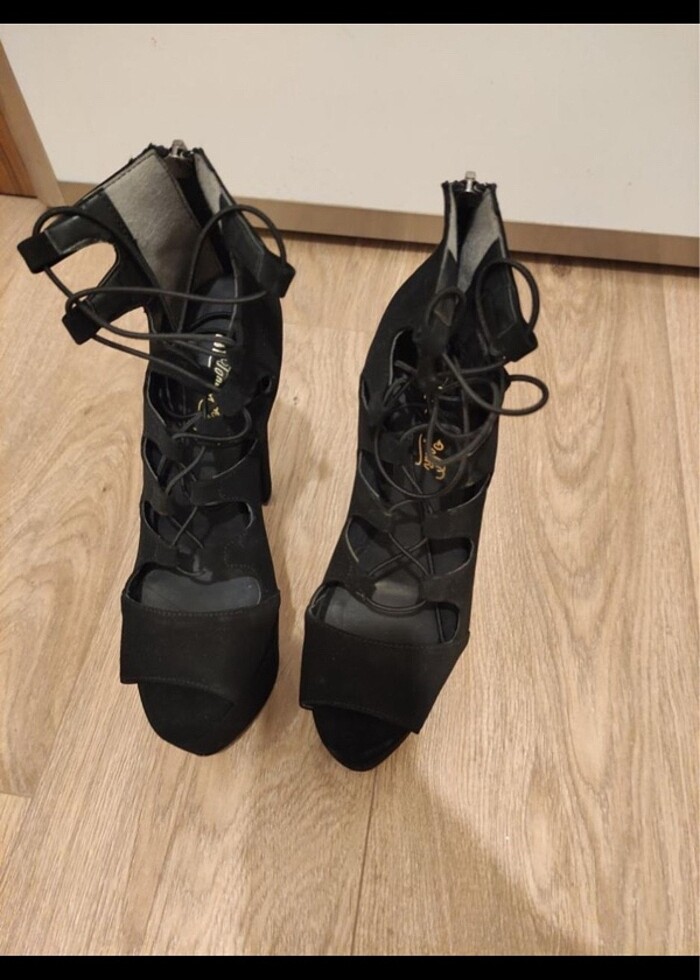 Siyah platform gladyatör topuklu ayakkabı - Görsel 5