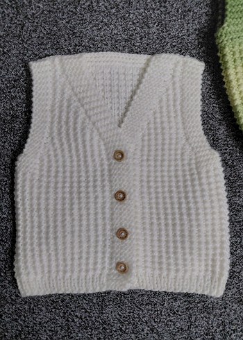 Beyaz Örgü  Çocuk Yeleği - Görsel 2