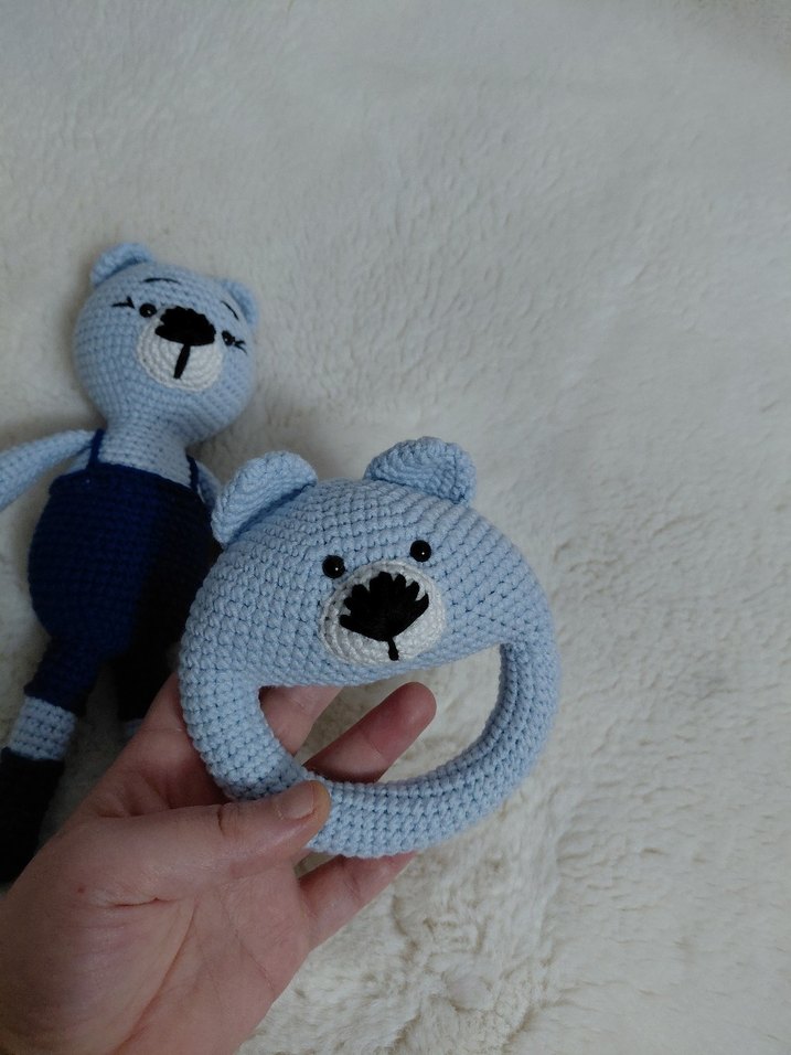 Mavi Gri Örgü Diş Kaşıyıcı ve Oyuncak Seti - Görsel 4