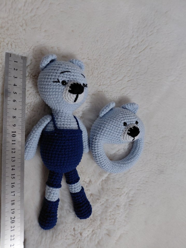 Mavi Gri Örgü Diş Kaşıyıcı ve Oyuncak Seti - Görsel 5