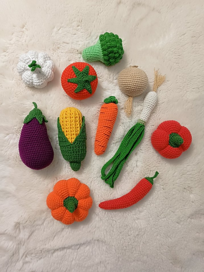 Bohem Örgü Sebze Seti ve Çanta - Görsel 3