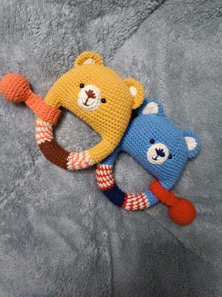 Renkli Örgü Ayıcık Diş Kaşıyıcı ve Çıngırak - Görsel 3