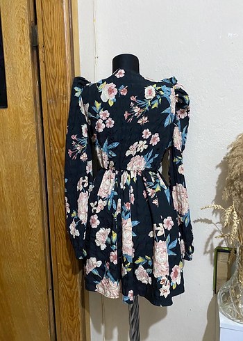 Çiçek Desenli Uzun Kollu Mini Elbise - Görsel 2