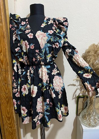 Çiçek Desenli Uzun Kollu Mini Elbise - Görsel 3