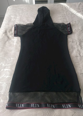 Kapüşonlu Siyah Midi Elbise - Görsel 3