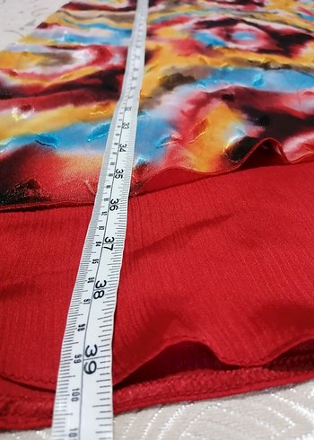 xxl Beden Renkli Batik Desenli kırmızı elbise