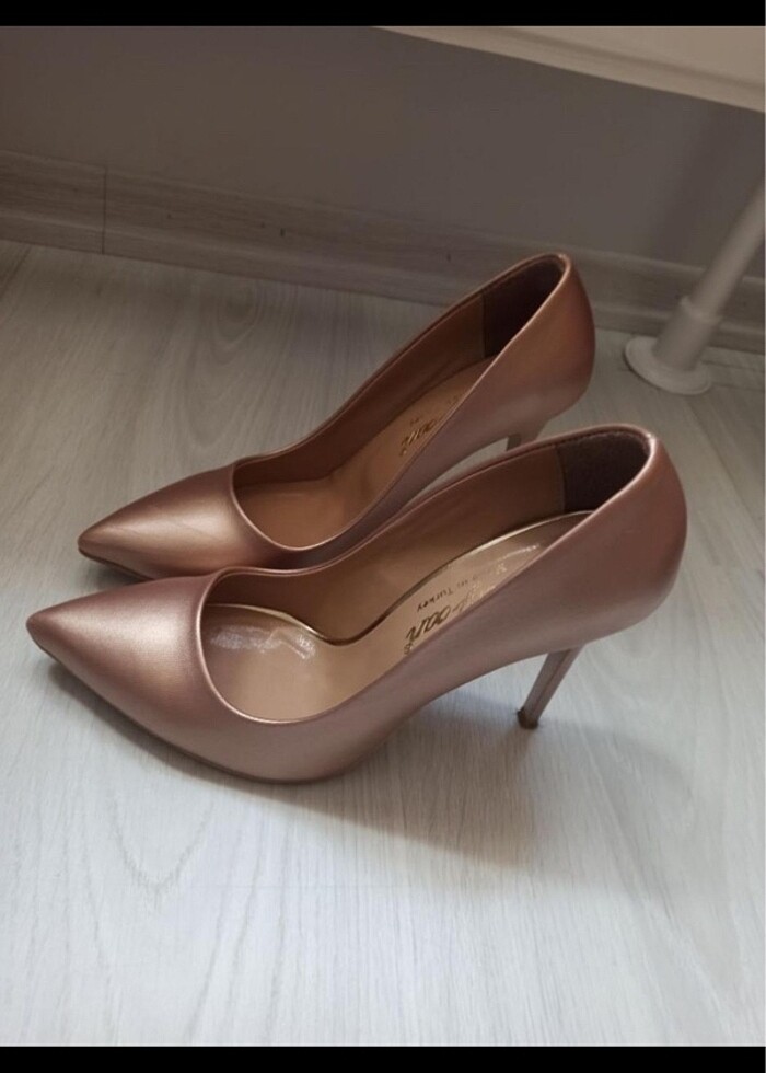 somon rengi topuklu stiletto ayakkabı - Görsel 2