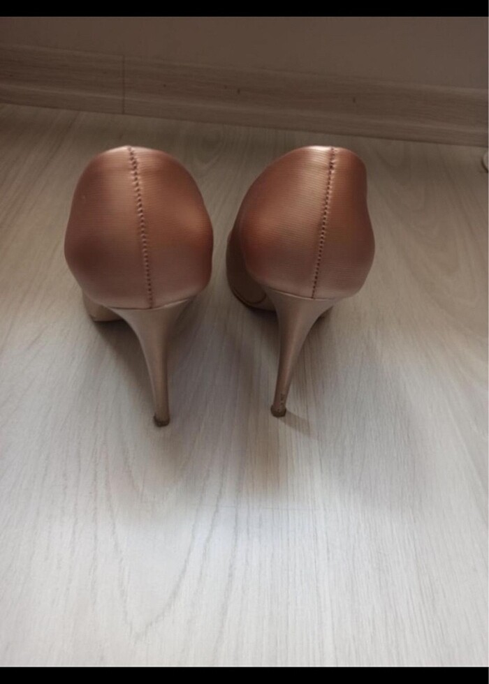 somon rengi topuklu stiletto ayakkabı - Görsel 4