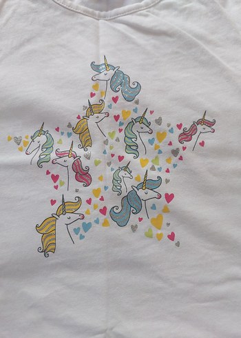 Kız Çocuk Baskılı Beyaz Pamuklu Tişört - Görsel 3