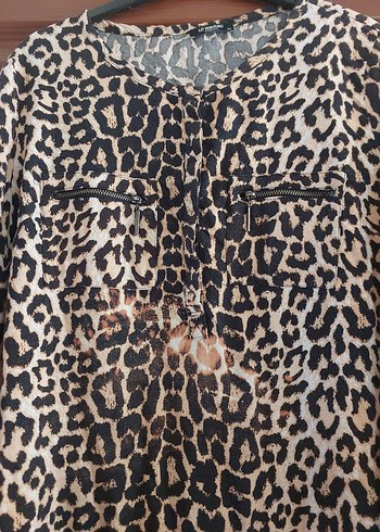 44 Beden kahverengi Renk Leopar Desenli, tunik