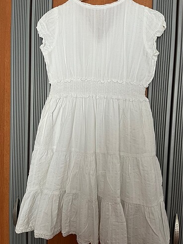 7 Yaş Beden beyaz Renk Keten pamuklu elbise