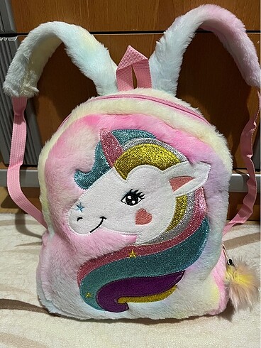 Unicorn peluş tüylü sırt çantası